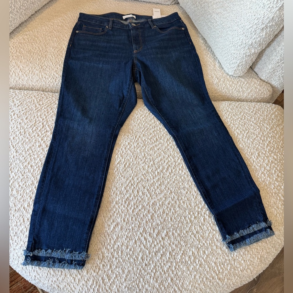LOFT Dark Blue Ankle Jeans with Frayed Hem